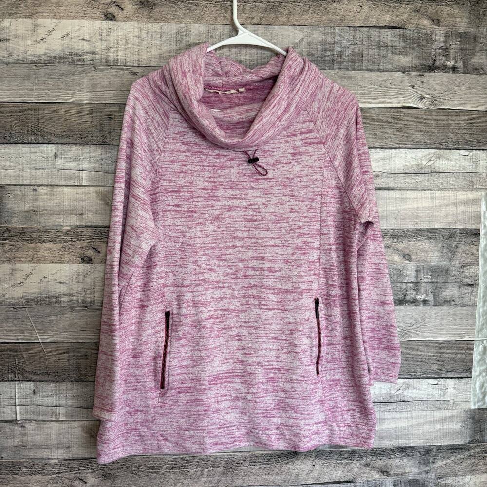 SOFT SURROUNDINGS Womens Cowl Neck Sweater Pink Kangaroo Pocket PL